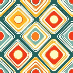 Retro design seamless pattern featuring colorful squares and circles