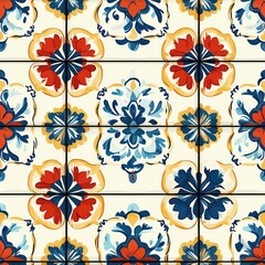 Seamless pattern of colorful ornamental tiles creating exotic floral design
