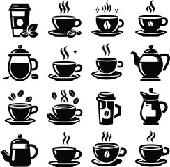 set of coffee cups silhouette illustration