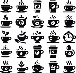 set of coffee cups silhouette illustration