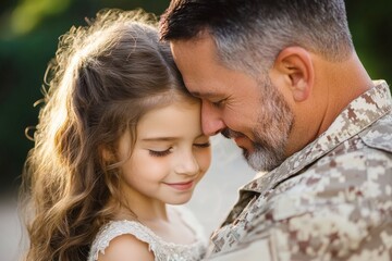 Fototapeta premium Heartwarming Military Reunion Between Father and Daughter