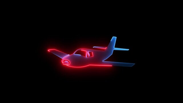 Abstract neon air plan icon on with black background video