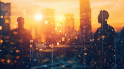 Silhouettes of Business People Against a Cityscape at Sunset