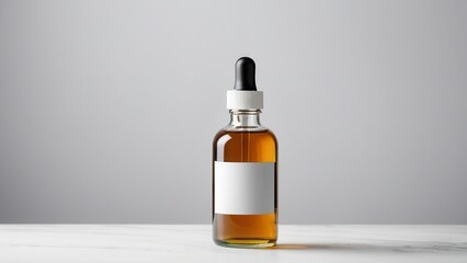 Fototapeta premium Create a stunning presentation with this oil tincture mockup. Ideal for showcasing your product packaging, it's designed to emphasize branding with a clean, modern look.