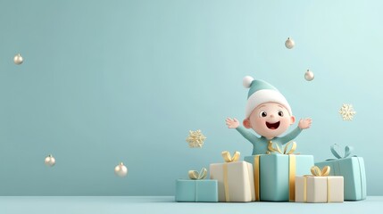 Child eagerly peeking at Christmas gifts, festive atmosphere, vibrant colors, joyful anticipation, magical holiday spirit, cozy home setting