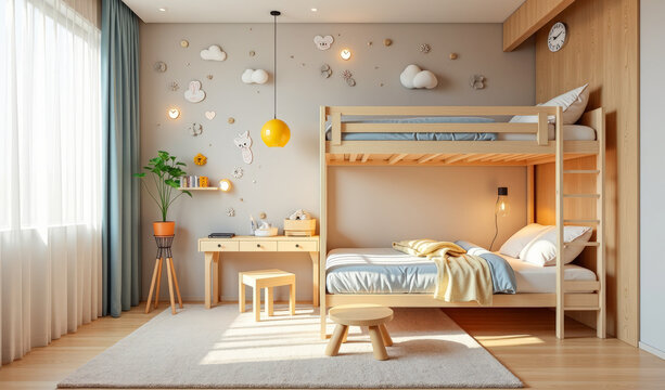 stylish children's room with a bunk bed