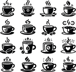 set of coffee cups silhouette illustration