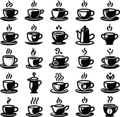 set of coffee cups silhouette illustration
