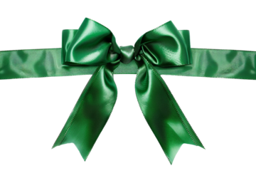 Cheerful green holiday ribbon bow adorning a gift package isolated on transparent background