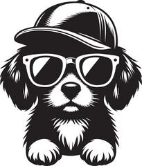 Dog sunglasses and a cap black silhouette vector design