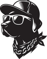 Dog sunglasses and a cap black silhouette vector design