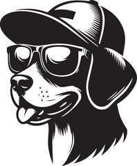 Dog sunglasses and a cap black silhouette vector design