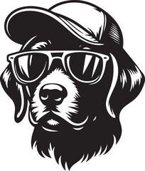 Dog sunglasses and a cap black silhouette vector design