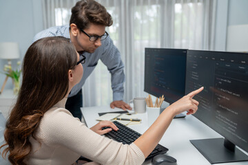Team skilled developers program thinking newest coding creative website planning software project...