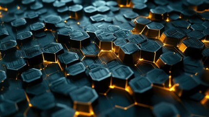 Abstract hexagonal tech pattern with interconnected shapes and digital textures.
