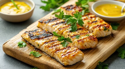 Grilled Salmon with Fresh Herbs and Sauces