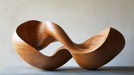 Abstract wood sculpture featuring curved forms and intricate grain details.