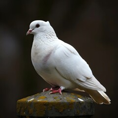 White dove on a rock. Isolated on a dark background.