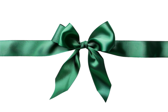 Luxurious green holiday ribbon bow showcasing intricate folds isolated on transparent background