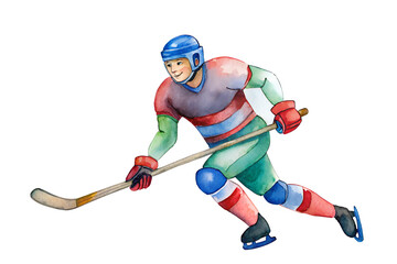 Obraz premium Watercolor hand drawn a man player of Hockey