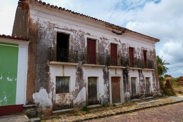 Facade of the historic building in ruins in Alcantara-Maranhão