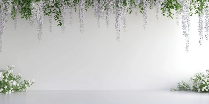 A serene backdrop featuring cascading flowers and greenery, ideal for events or photography.