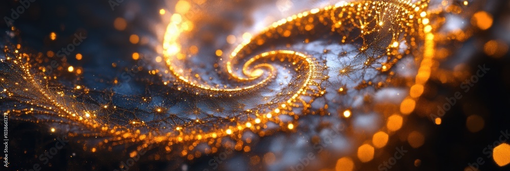 Poster intricate golden spirals and sparkling stars create a festive ambiance with light and shadow on a da