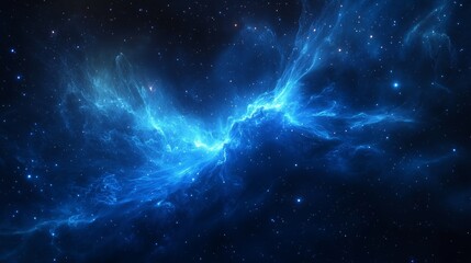 A blue energy pulse radiates intricate patterns against a dark cosmic backdrop, merging power and calm.