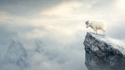 Mountain goat navigating rugged cliffs, stunning alpine landscape, vibrant colors, dynamic composition, nature's resilience and beauty