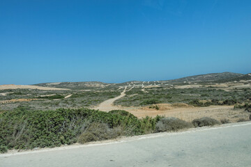 Panorama view on a clear summer day full of sun. Panorama of the island of Rhodes.	