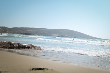 sea view on a clear summer day full of sun. Panorama of the island of Rhodes.	
