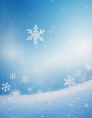 Soft blue and white winter abstract background with snowflakes