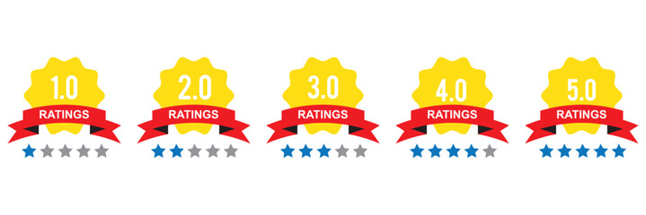 Set of rating stars badges with ribbon in a flat design