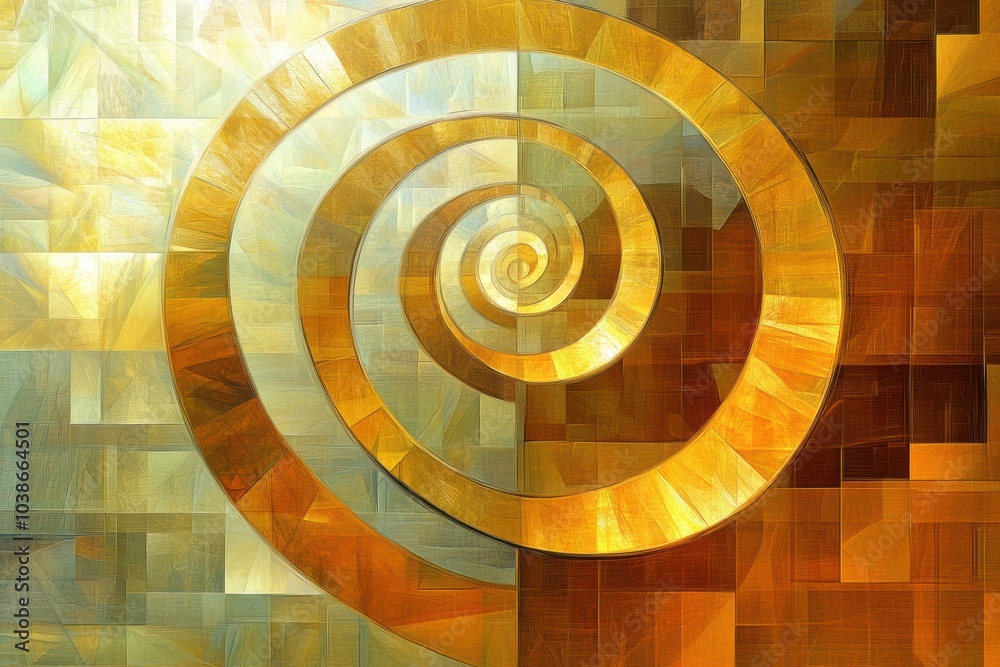 Aufkleber The golden spiral elegantly weaves through a tapestry of squares and rectangles, showcasing a striking abstract design filled with warmth. Generative AI