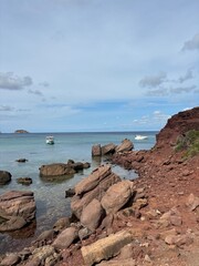 Rocky volcanic sand beach