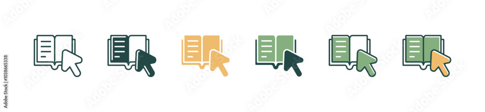 Aufkleber arrow pointing an open book icon set digital library read education dictionary vector online course reading media business signs illustration for web and app