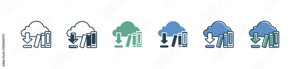 Aufkleber digital library could book icon set education online course download arrow signs vector illustration