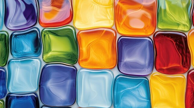 Colorful abstract glass tiles arranged in a dynamic pattern, perfect for a vibrant, modern background.