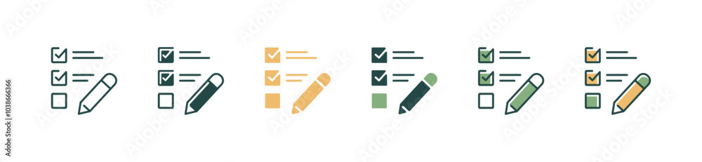 Aufkleber simple checkmark survey list with pencil icon set business choose task checklist option plan test evaluation signs vector illustration for web and app