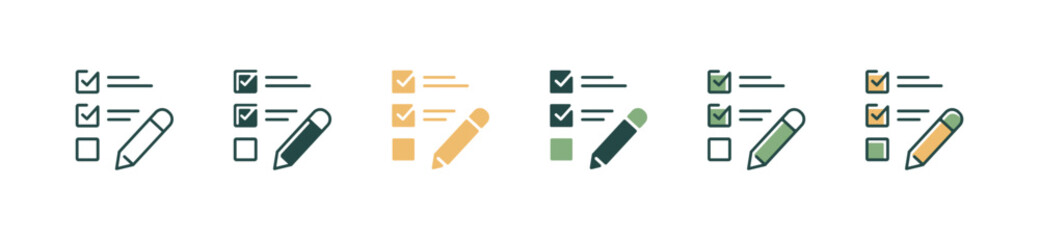 simple checkmark survey list with pencil icon set business choose task checklist option plan test evaluation signs vector illustration for web and app