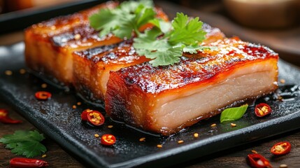 Savory Glazed Pork Belly with Fresh Herbs