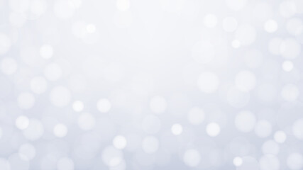 White bokeh horizontal background, blurred circle lights or snow on white gradient backdrop. Abstract empty monochrome banner with copy space. Vector HD template for pure winter or beauty design.