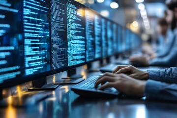 Cybersecurity concept of  Programmers and cyber security technologies design websites and security in the Social World, cyberspace concepts.  , copy space for text,