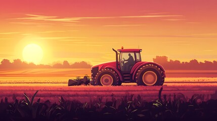 Fototapeta premium Sunset Tractor