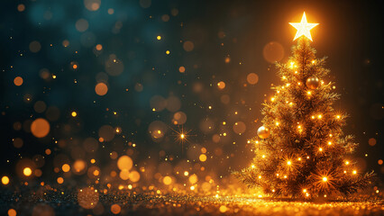 Enchanting Christmas Tree with Golden Sparkles: Festive Stock Photo for Holiday Marketing and...