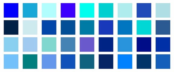 Blue color palette, a collection of vector color palettes. Fashion concept, brand layout. A guide to tone and color. Various color solutions.