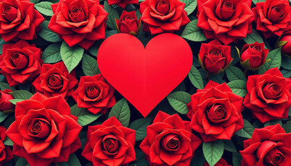 Red roses with a love heart decoration for Valentine's Day celebration