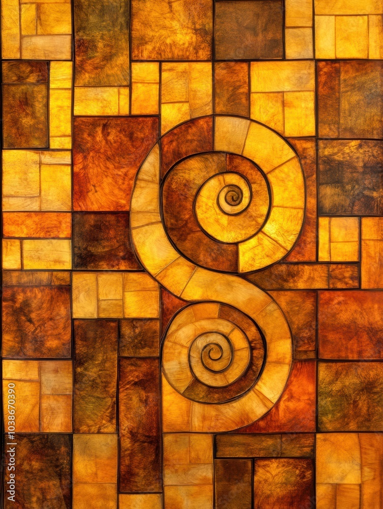 Leinwandbilder the artwork features an abstract design with a golden spiral intertwined with various squares and re