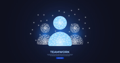 Teamwork low poly wireframe vector illustration. A business team with glowing wireframe style. good for website, banner, and landing page. © Fardived
