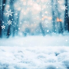 Naklejka premium Snowflakes gently falling in a quiet forest, serene winter wonderland